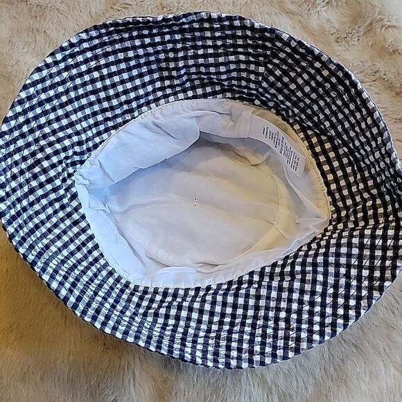 JANIE AND JACK NAVY AND WHITE GINGHAM PRINT SUN HAT BONNET, SIZE 2T-3T - Picture 3 of 6